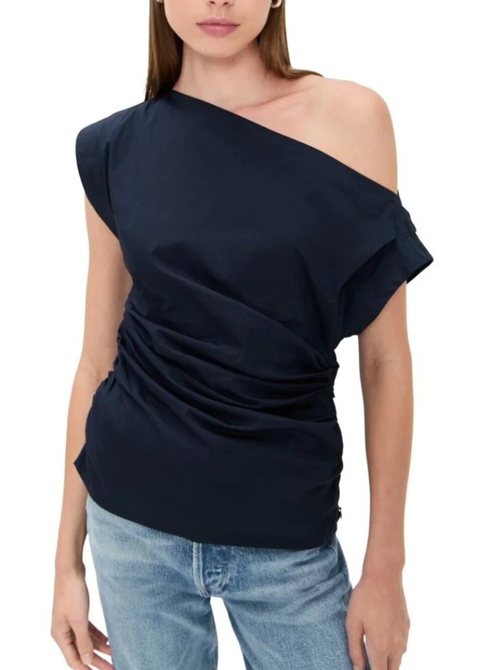 NWT - A.L.C. - sold out Blue Satin Off The Shoulder Top - Navy Blue  size 6